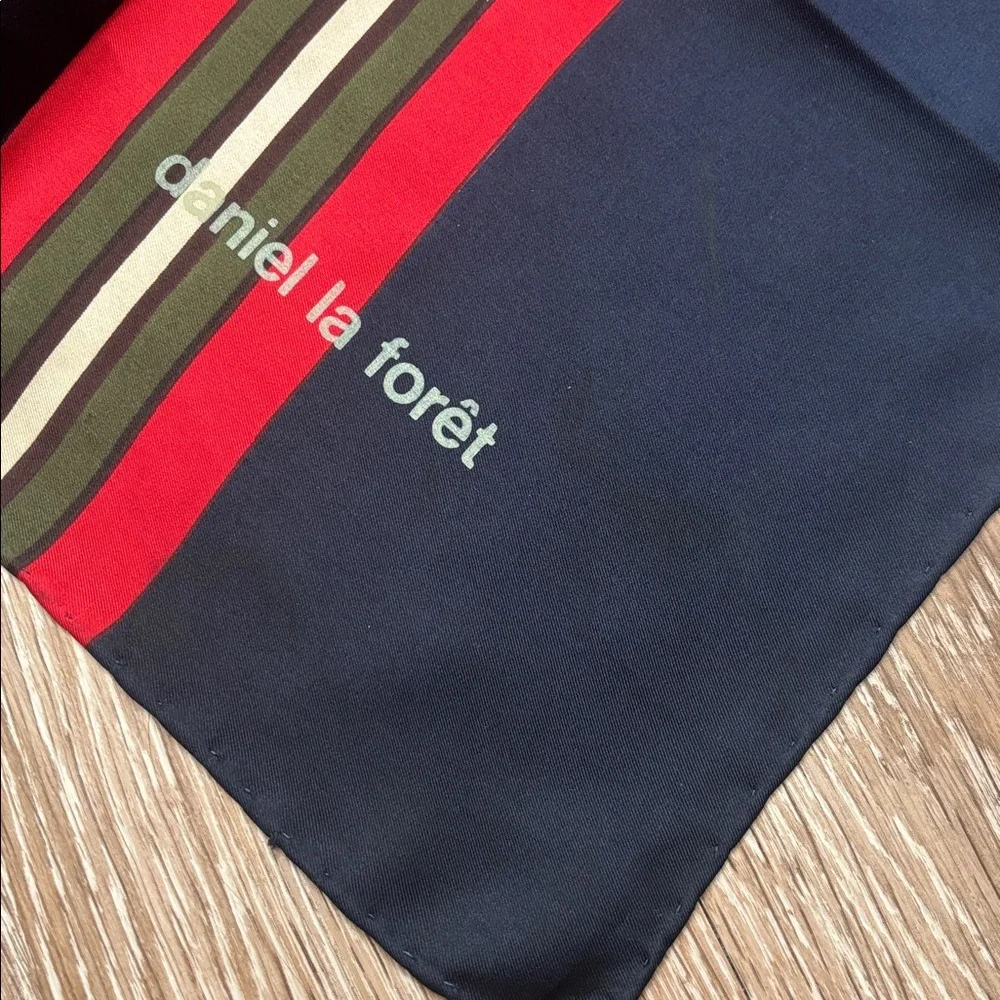 Daniel La Foret navy/red/green vintage silk scarf, 26” square